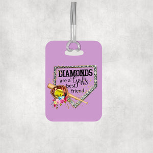 Softball Bag Tag for Girls - Diamonds are a Girls Best Friend
