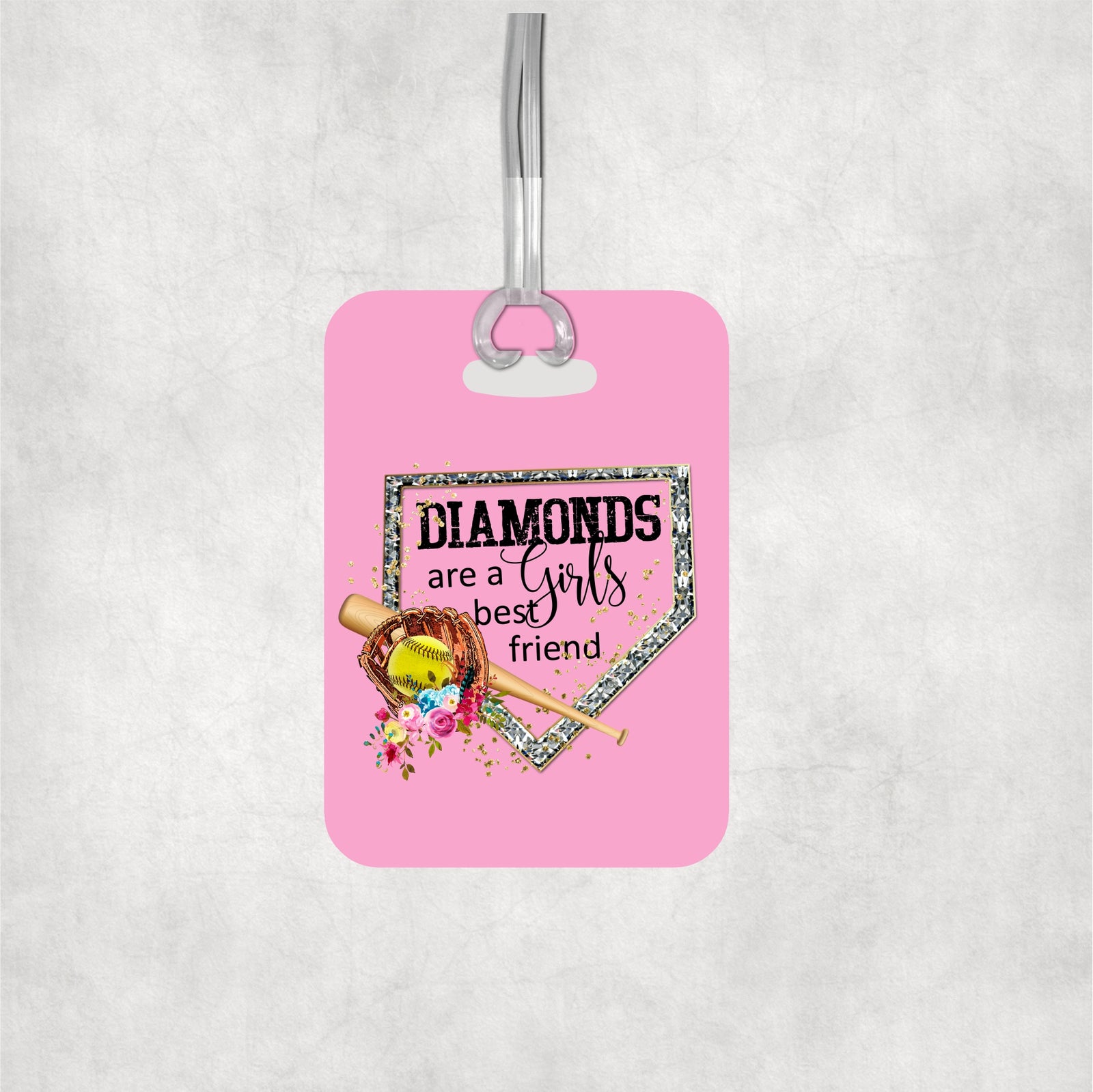 Softball Bag Tag for Girls - Diamonds are a Girls Best Friend