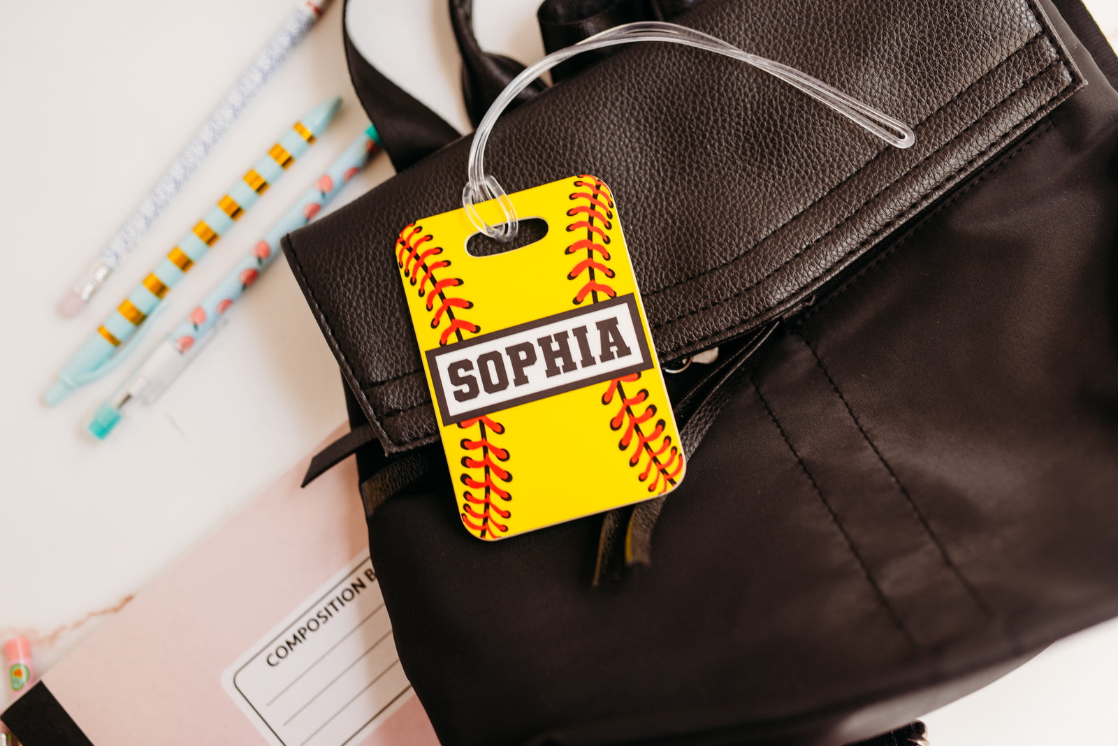 Personalized Softball Luggage Tag for Girls - Name Bag Tag