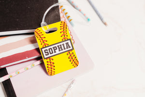 Personalized Softball Luggage Tag for Girls - Name Bag Tag